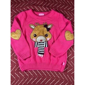 LC Waikiki Girls 5-6Y 110-116cm‎ Pink Reindeer Heart Elbow Patch Knit Sweater